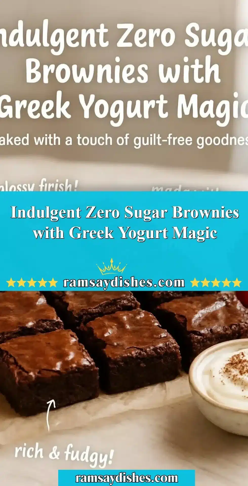 Decadent zero sugar brownies made with Greek yogurt, perfect for healthy dessert lovers.