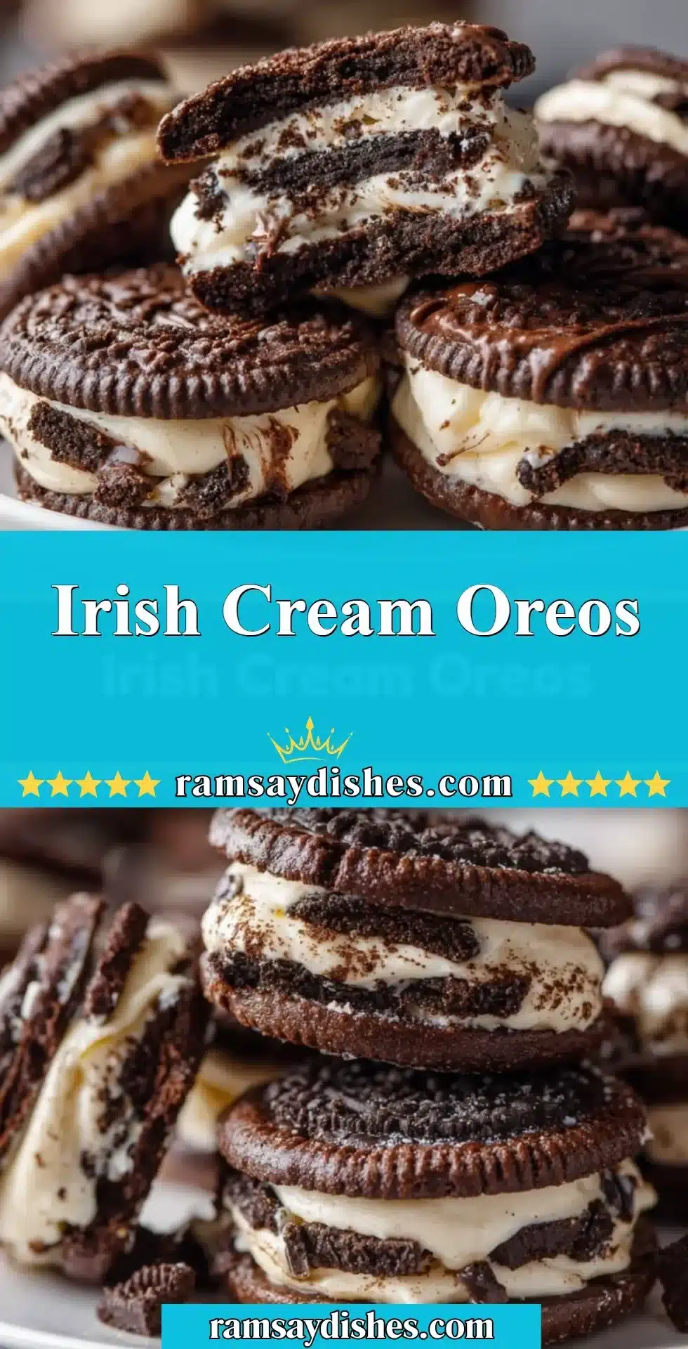 Irish Cream Oreos 2 Delicious Irish Cream Oreos displayed on a plate