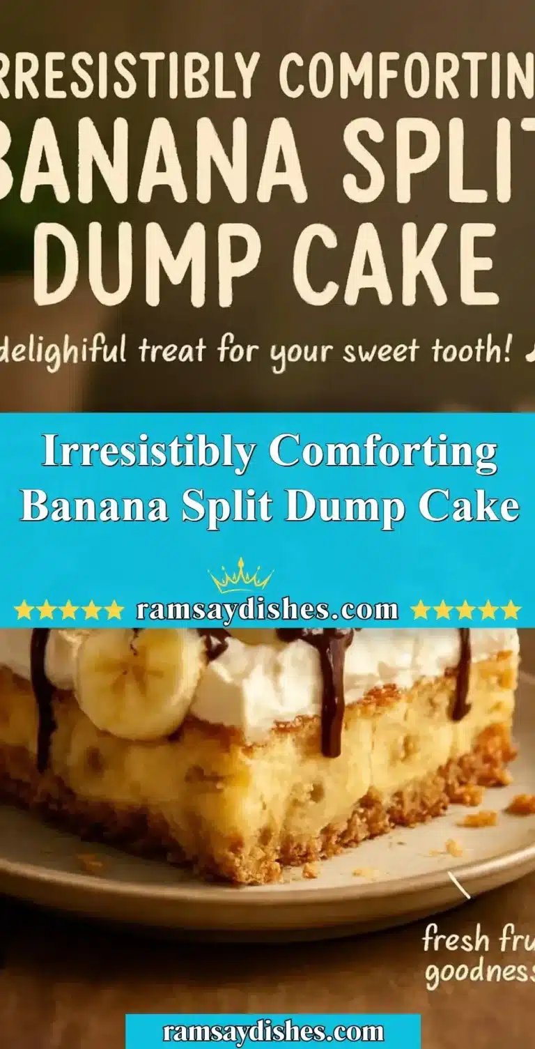 Delicious banana split dump cake topped with chocolate, bananas, and cherries