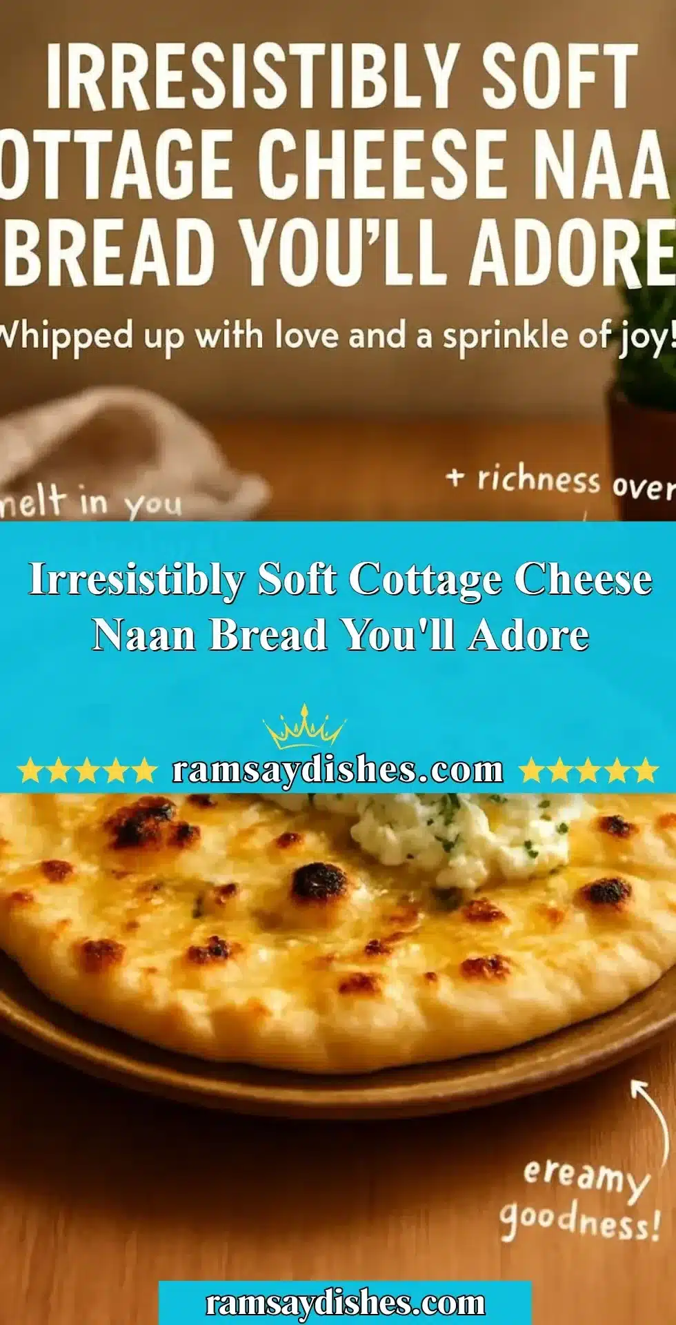 Freshly baked cottage cheese naan bread served warm.