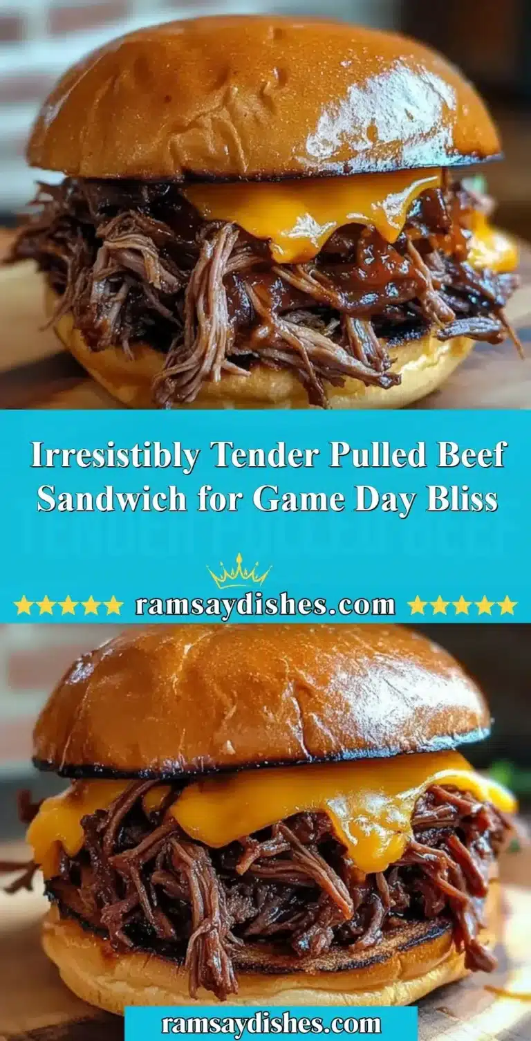 Irresistibly tender pulled beef sandwich served on game day.