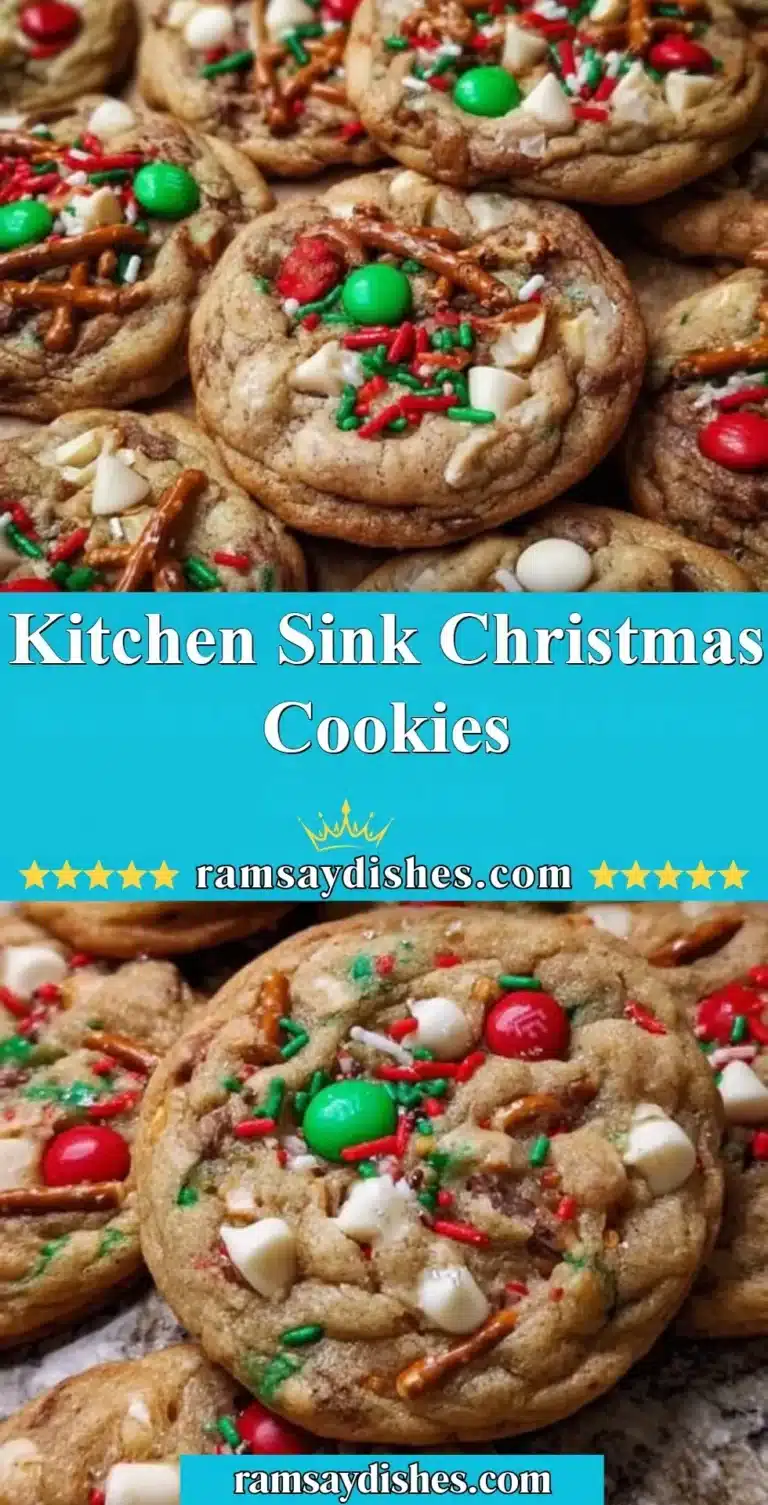 A tray of colorful Kitchen Sink Christmas Cookies with chocolate chips and sprinkles.