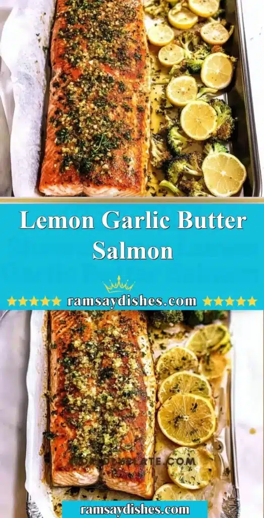 Lemon Garlic Butter Salmon on a plate garnished with herbs