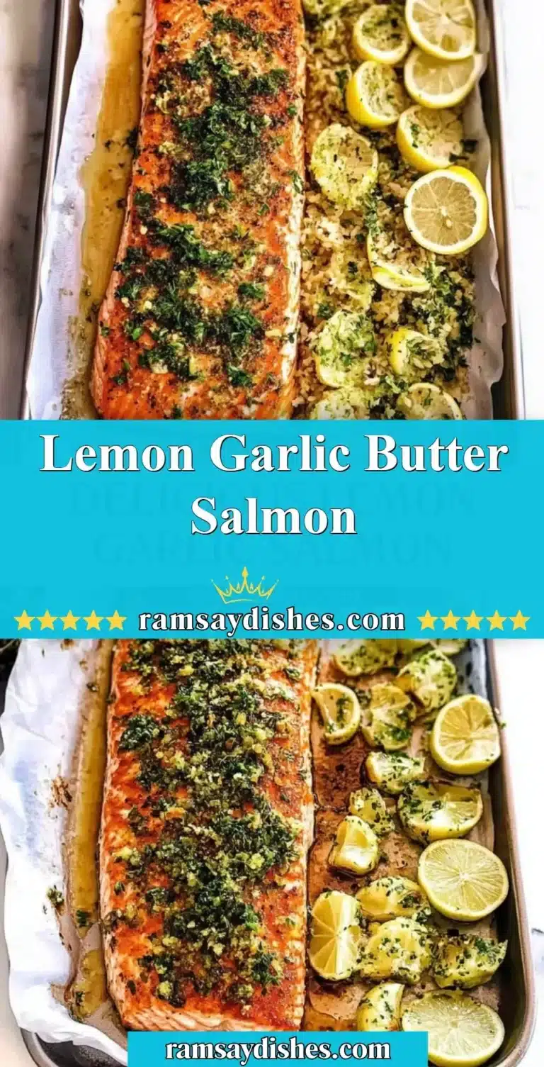 Lemon Garlic Butter Salmon 6 Lemon Garlic Butter Salmon fillet garnished with herbs and lemon slices