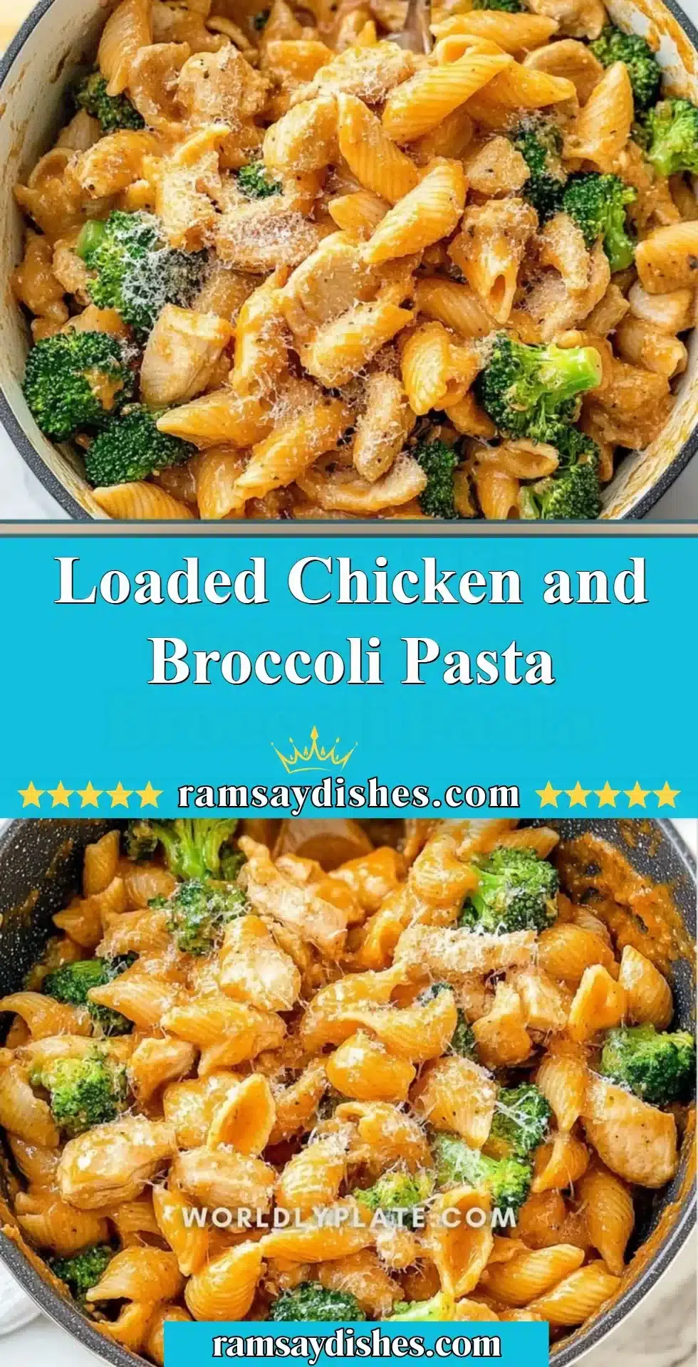Delicious loaded chicken broccoli pasta served in a bowl