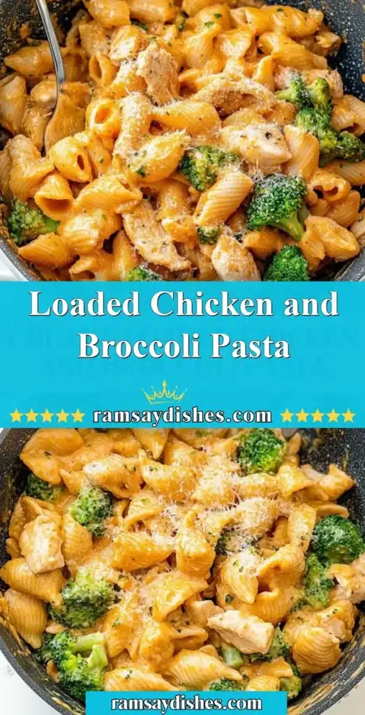Delicious loaded chicken and broccoli pasta in a creamy sauce