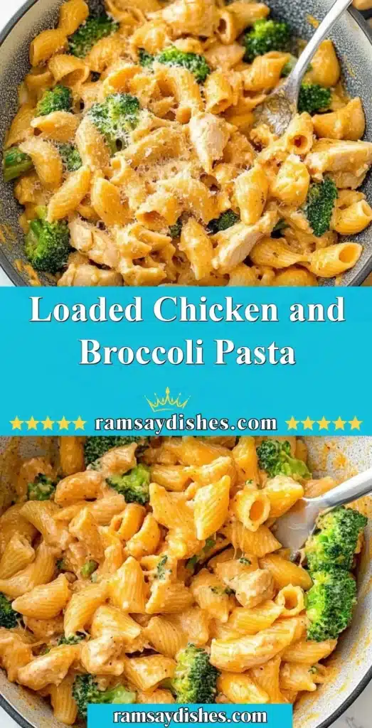 Delicious loaded chicken and broccoli pasta dish with creamy sauce