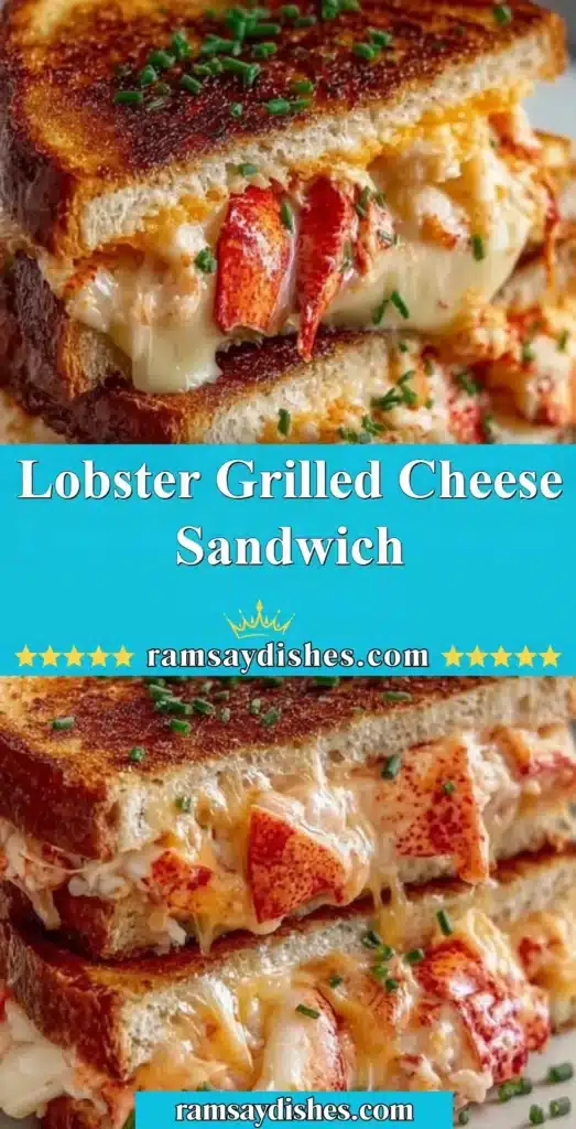 Lobster grilled cheese sandwich with melted cheese and fresh lobster on toasted bread