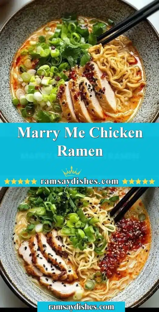 Bowl of Marry Me Chicken Ramen topped with herbs and spices