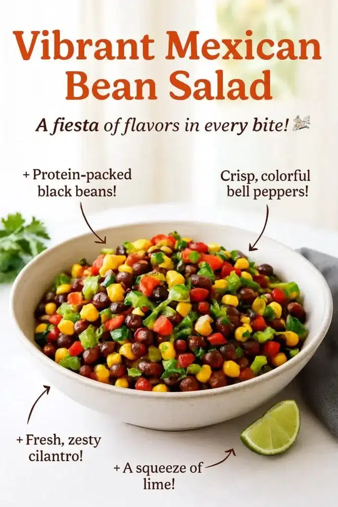 Colorful Mexican Bean Salad with fresh vegetables, beans, and herbs