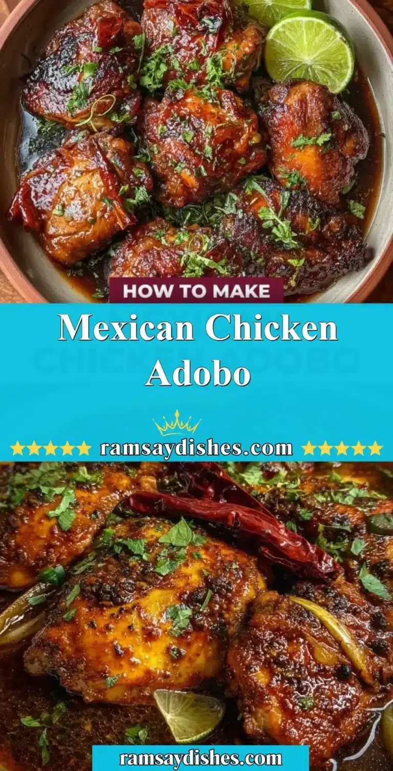 Delicious Mexican Chicken Adobo served on a plate with rice and vegetables