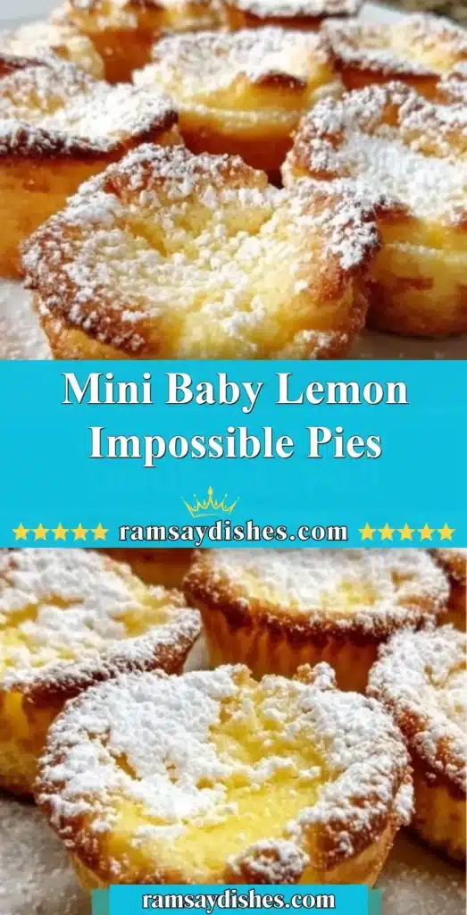 Mini Baby Lemon Impossible Pies served on a plate with a lemon garnish