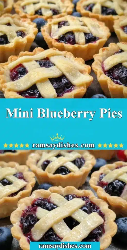 Delicious mini blueberry pies topped with fresh blueberries and flaky crust