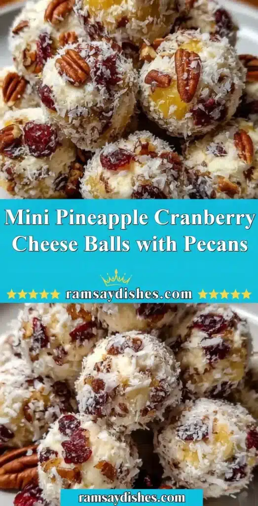 Mini Pineapple Cranberry Cheese Balls coated with Pecans for a tasty appetizer