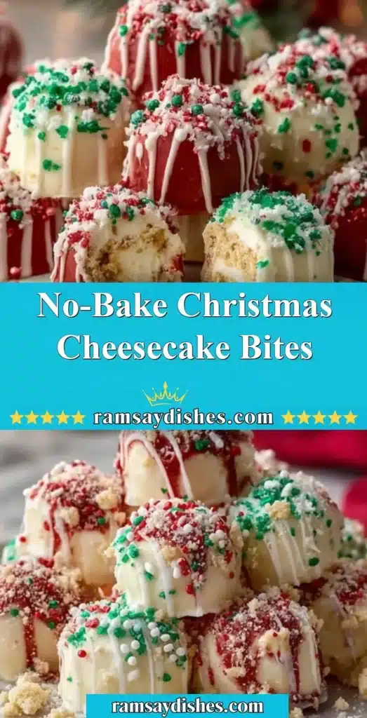 No-Bake Christmas Cheesecake Bites decorated for the holidays