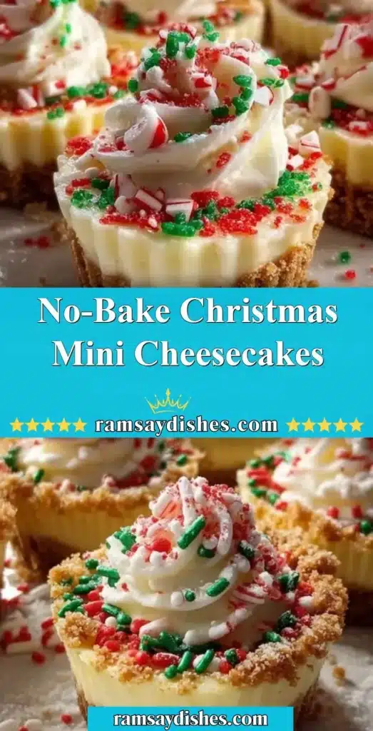 No-bake Christmas mini cheesecakes topped with festive decorations