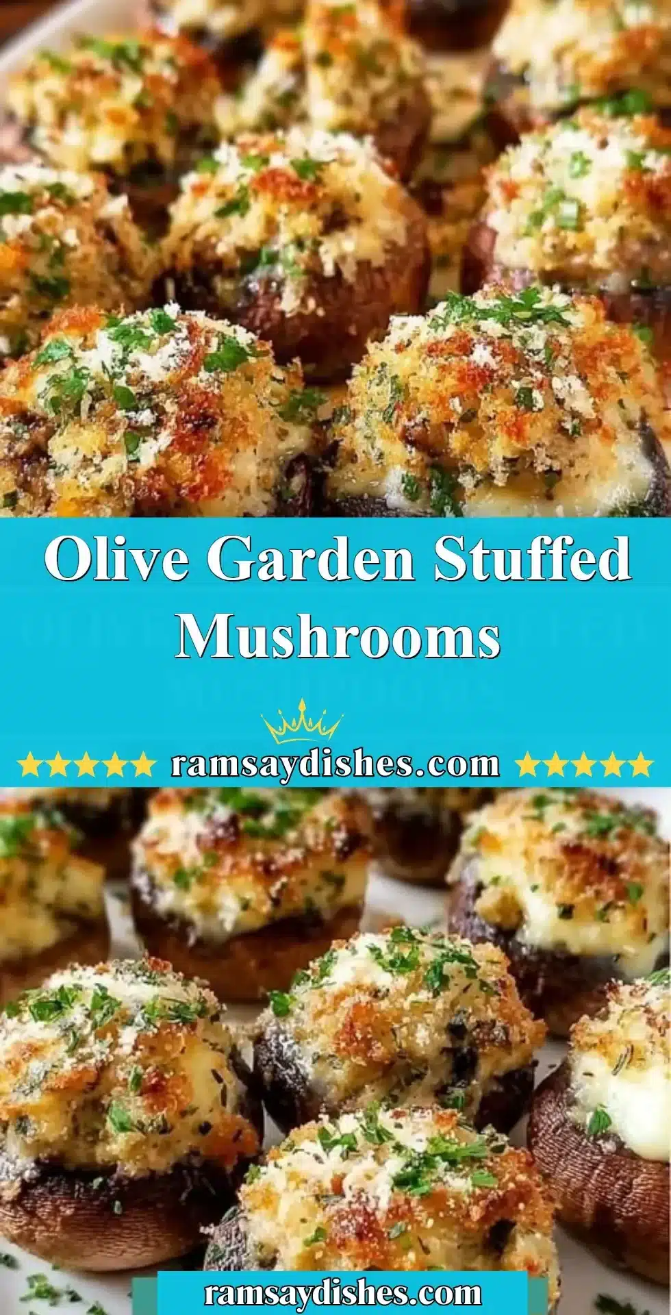 Plate of Olive Garden stuffed mushrooms garnished and ready to serve