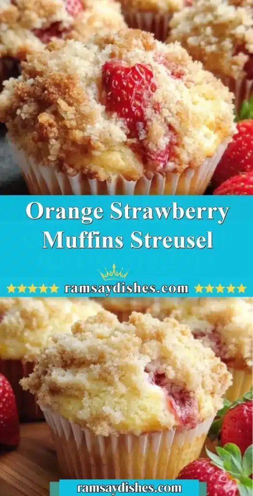 Freshly baked Orange Strawberry Muffins with streusel topping