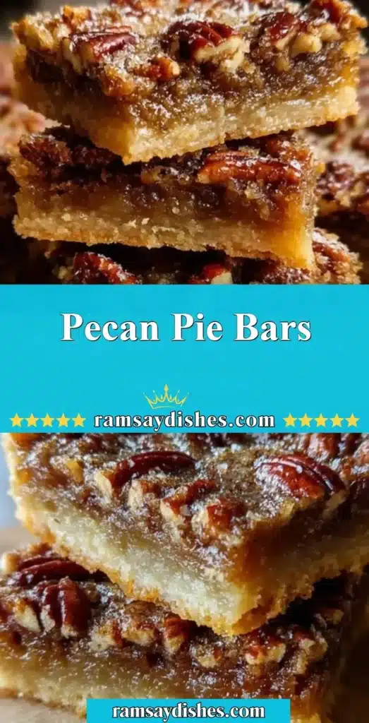 Pecan pie bars topped with nuts and caramel in a baking dish