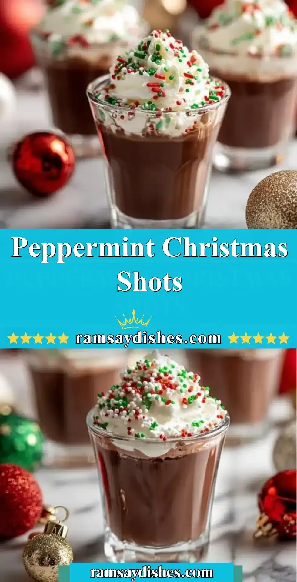 Festive Peppermint Christmas Shots served in holiday-themed glasses