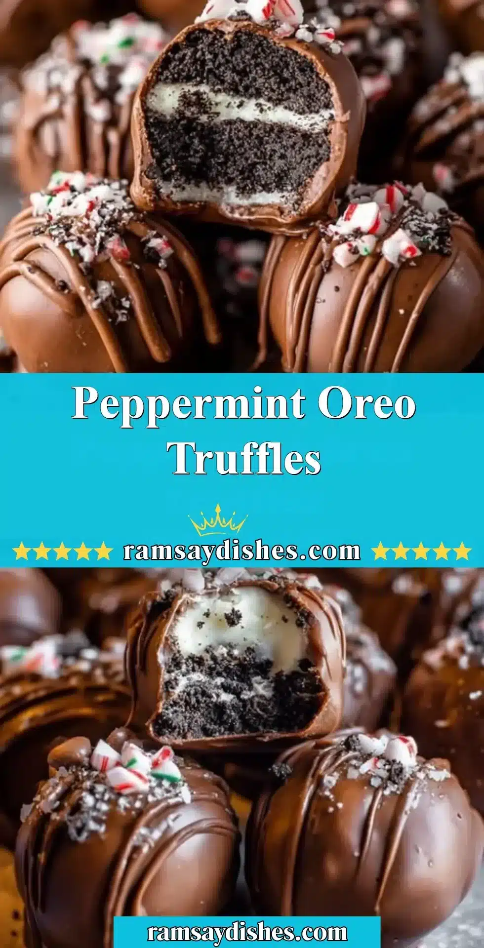 Delicious Peppermint Oreo Truffles topped with crushed peppermint candy.