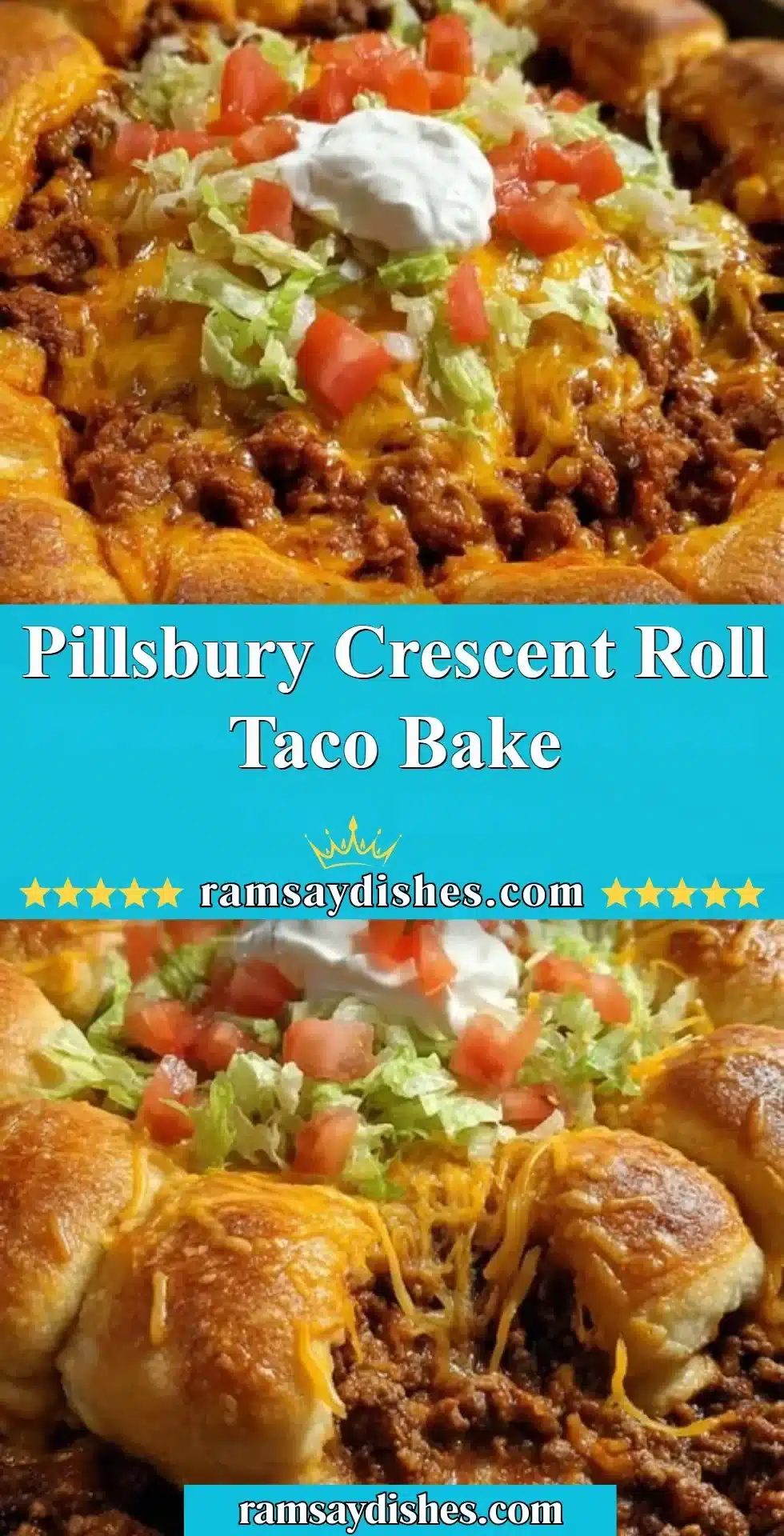 Pillsbury Crescent Roll Taco Bake prepared in a dish with colorful toppings