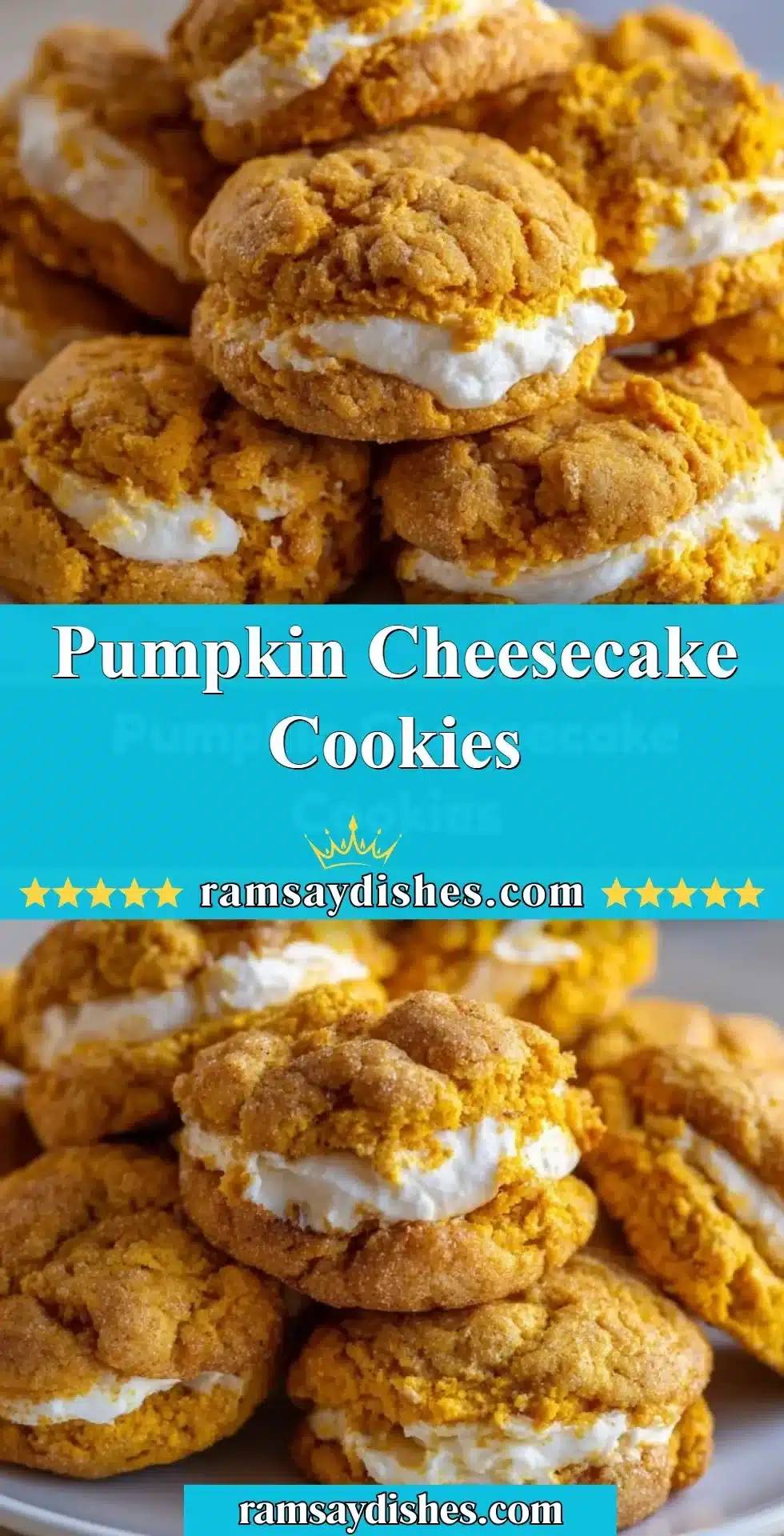Delicious pumpkin cheesecake cookies arranged on a plate.