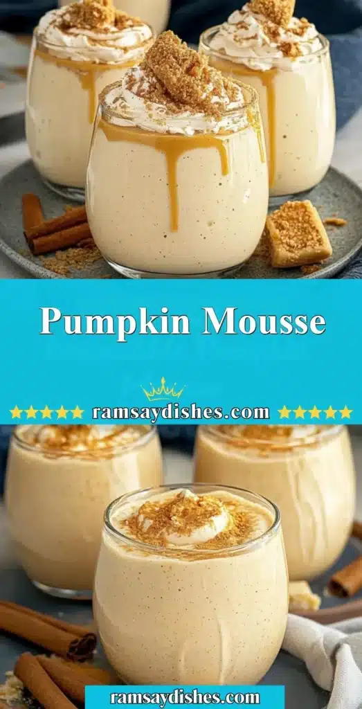 Delicious homemade Pumpkin Mousse topped with whipped cream and cinnamon