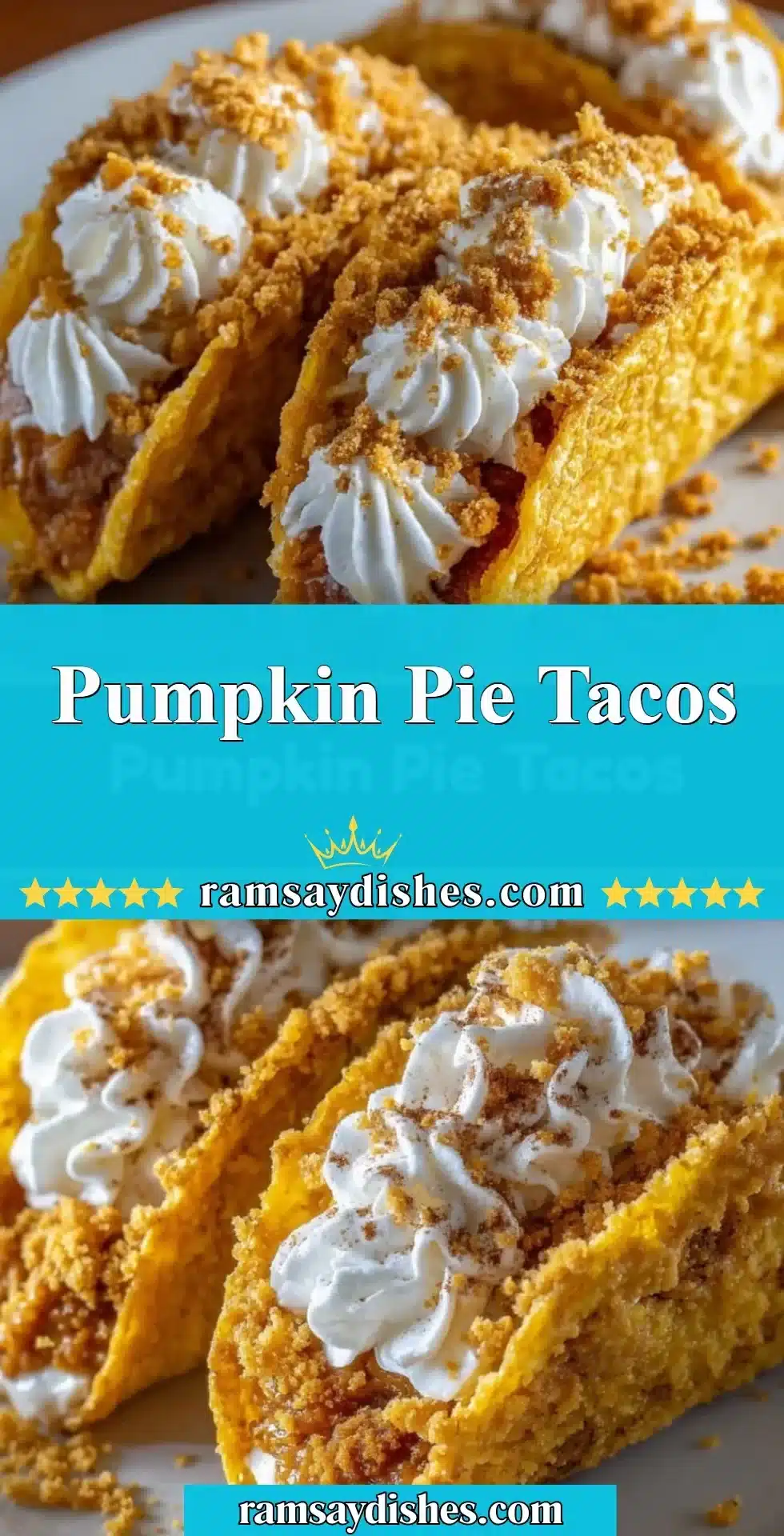 Pumpkin Pie Tacos 2 Delicious pumpkin pie tacos featuring spiced pumpkin filling in a taco shell