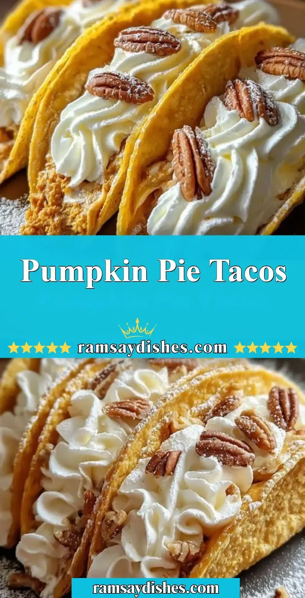 Pumpkin Pie Tacos 2 Delicious pumpkin pie tacos served with whipped cream and fall spices