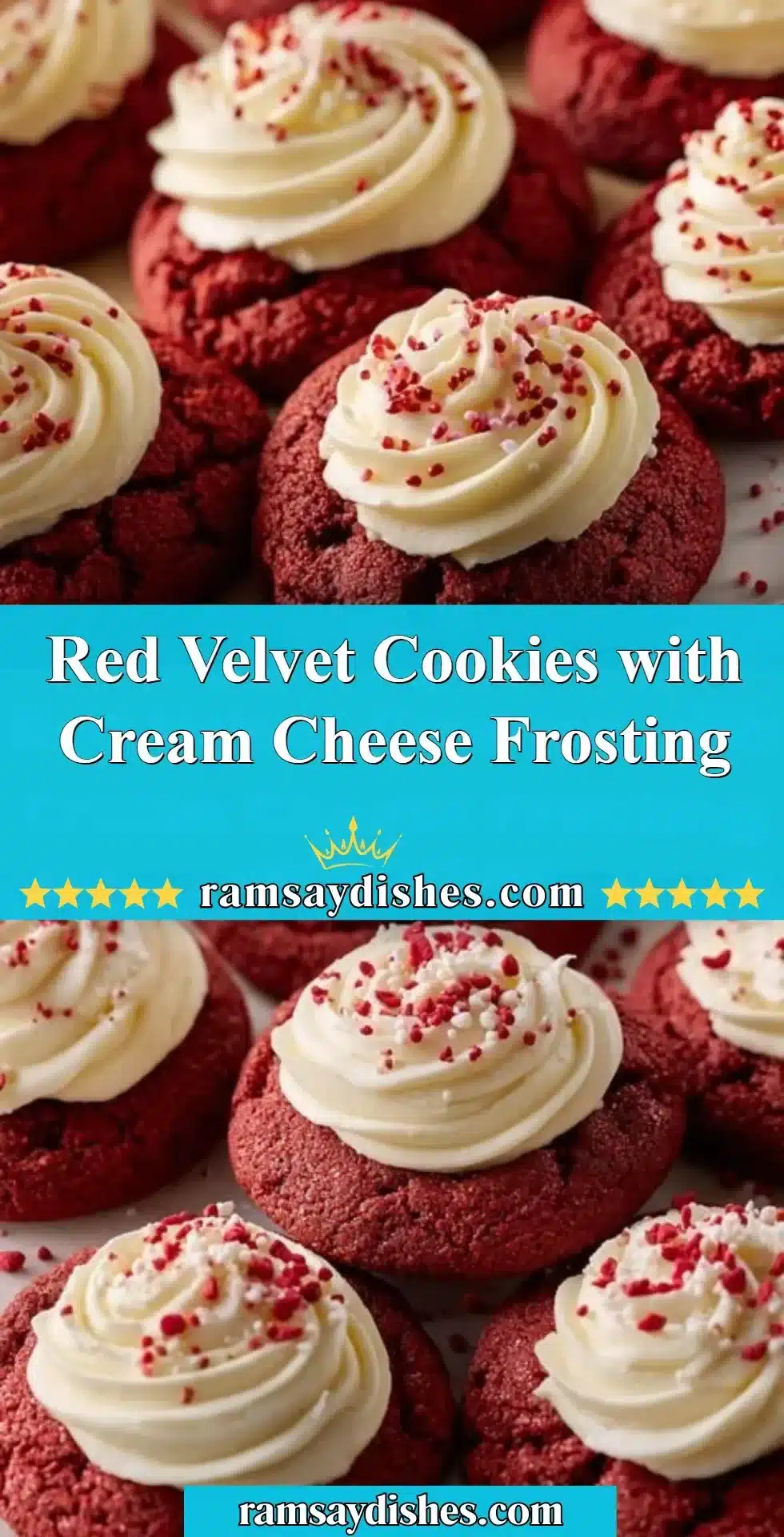 Red Velvet Cookies with Cream Cheese Frosting on a plate