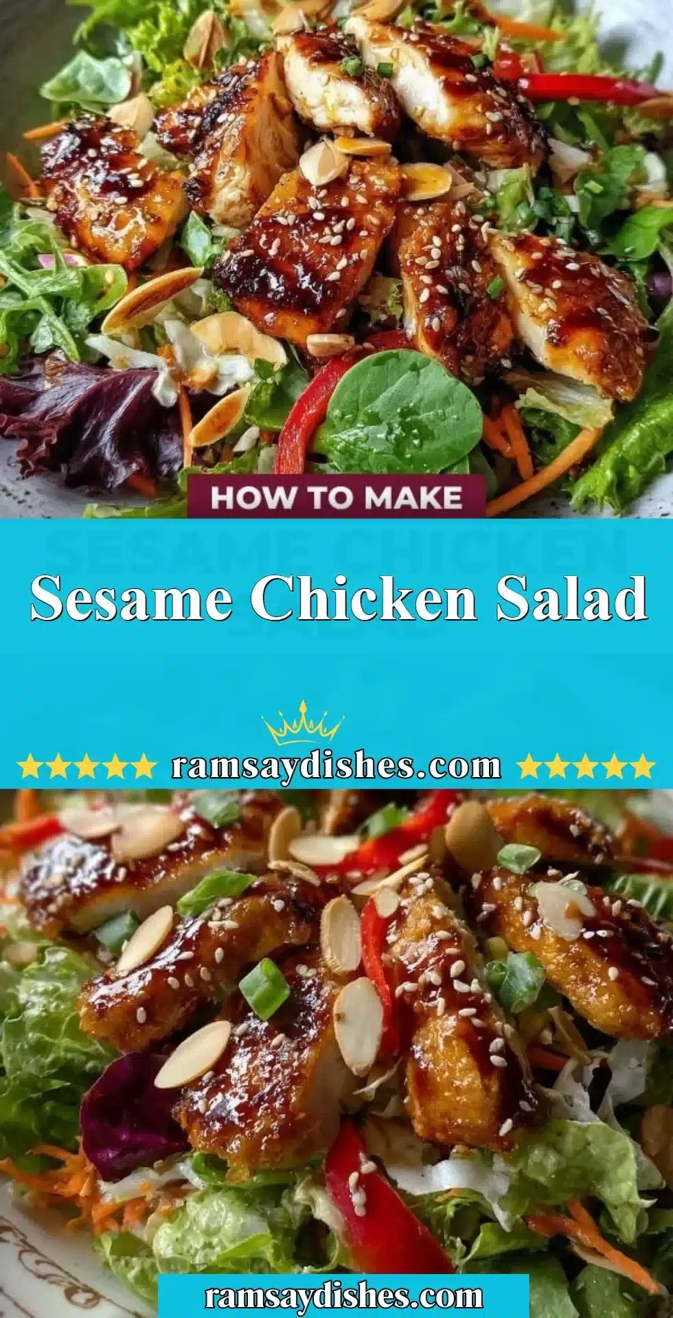 Delicious Sesame Chicken Salad with fresh greens and sesame dressing