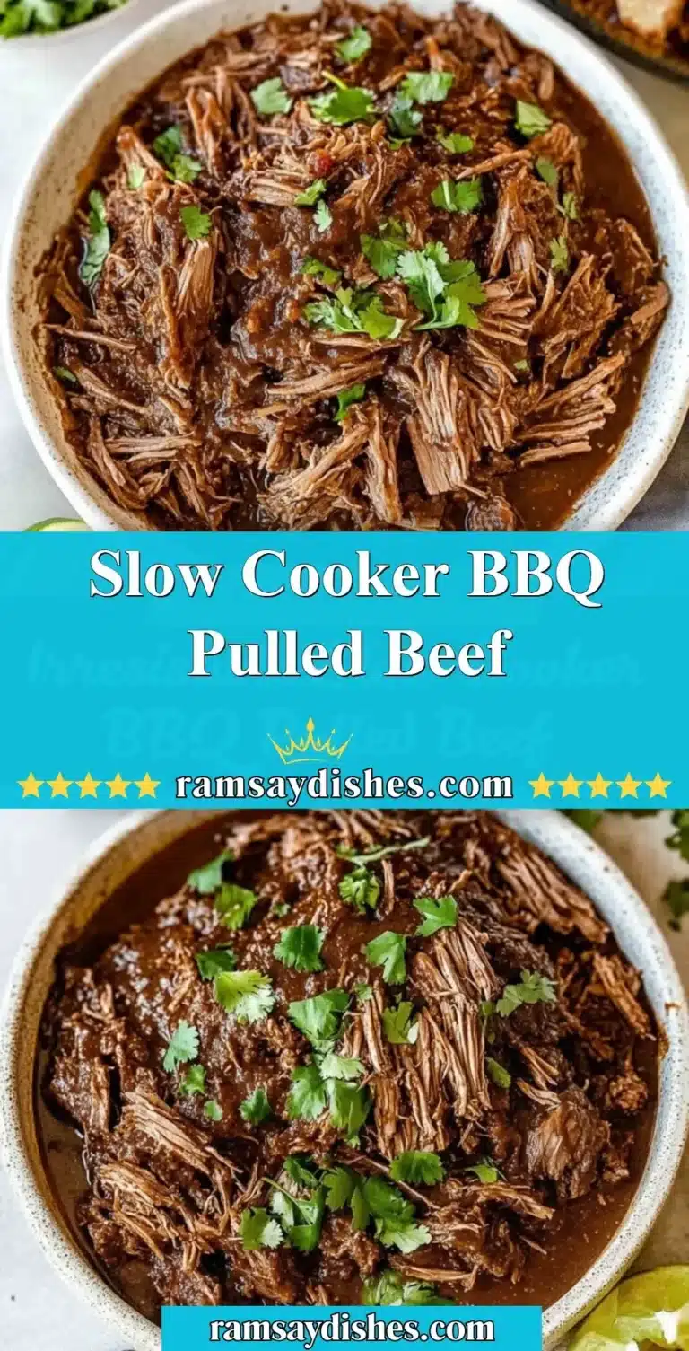 Delicious slow-cooked BBQ pulled beef served on a bun with sauce.