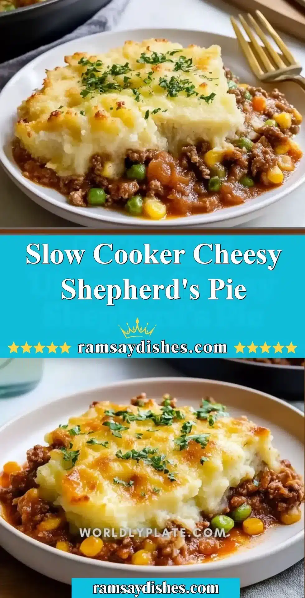Slow Cooker Cheesy Shepherd's Pie 2 Slow cooker cheesy shepherd's pie with creamy top and savory filling