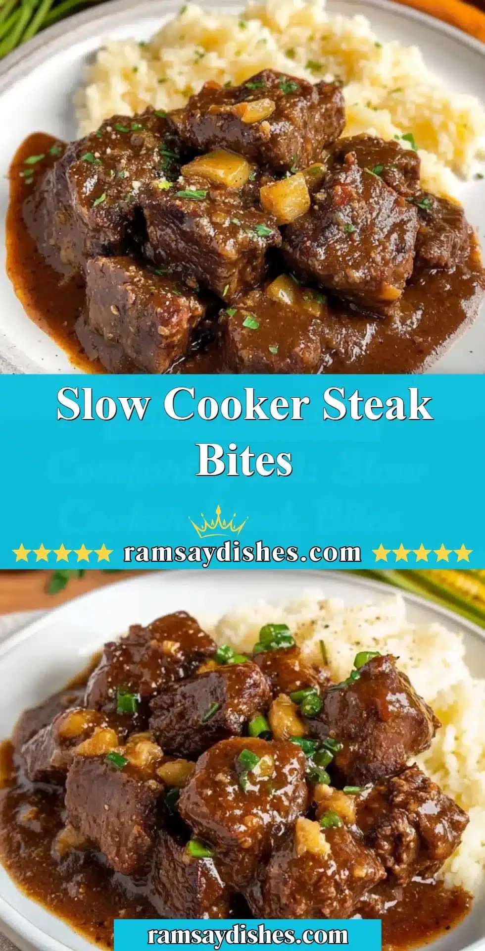 Slow Cooker Steak Bites 2 Delicious slow cooker steak bites served with herbs and spices