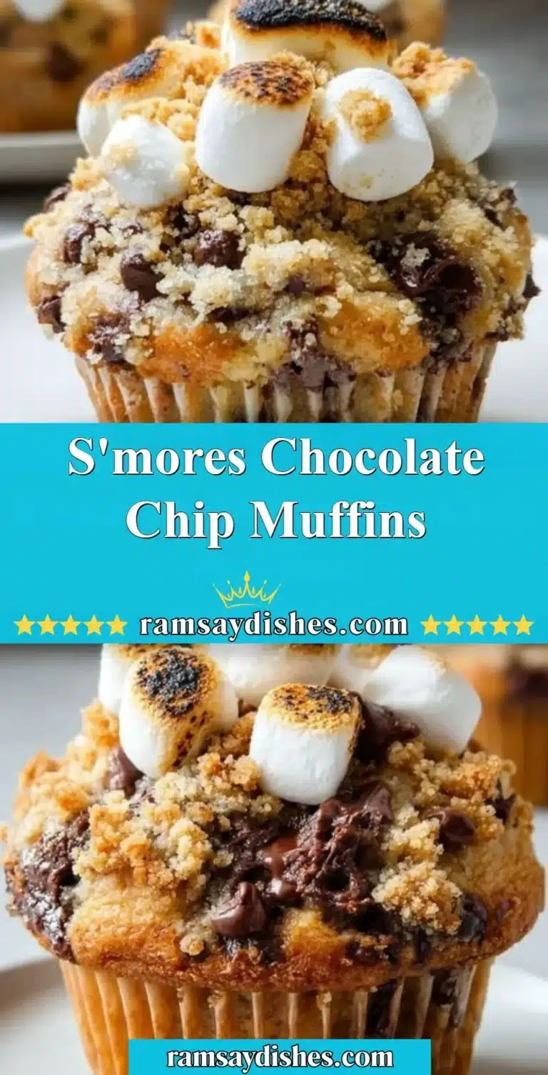 Delicious S'mores chocolate chip muffins with gooey chocolate and marshmallows