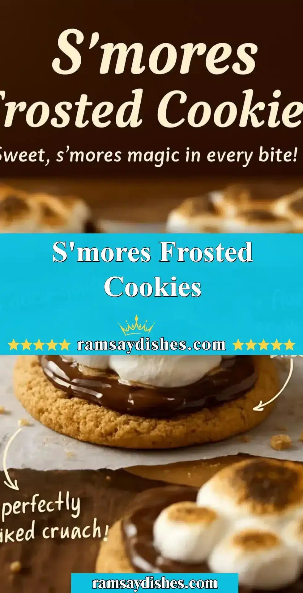 S'mores Frosted Cookies 2 Delicious S'mores frosted cookies with chocolate and marshmallow toppings