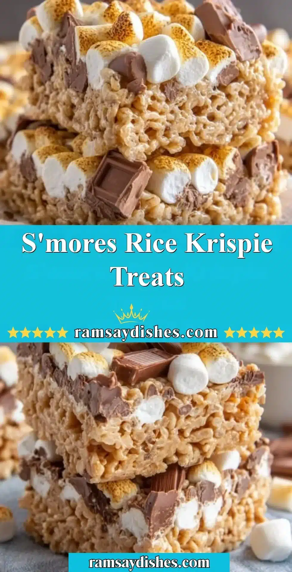 Delicious S'mores Rice Krispie Treats made with marshmallows and chocolate