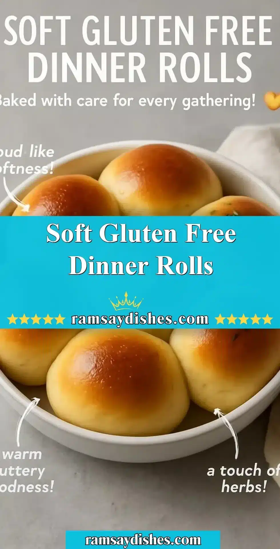 Soft Gluten Free Dinner Rolls 2 Soft gluten free dinner rolls served warm on a rustic wooden table.