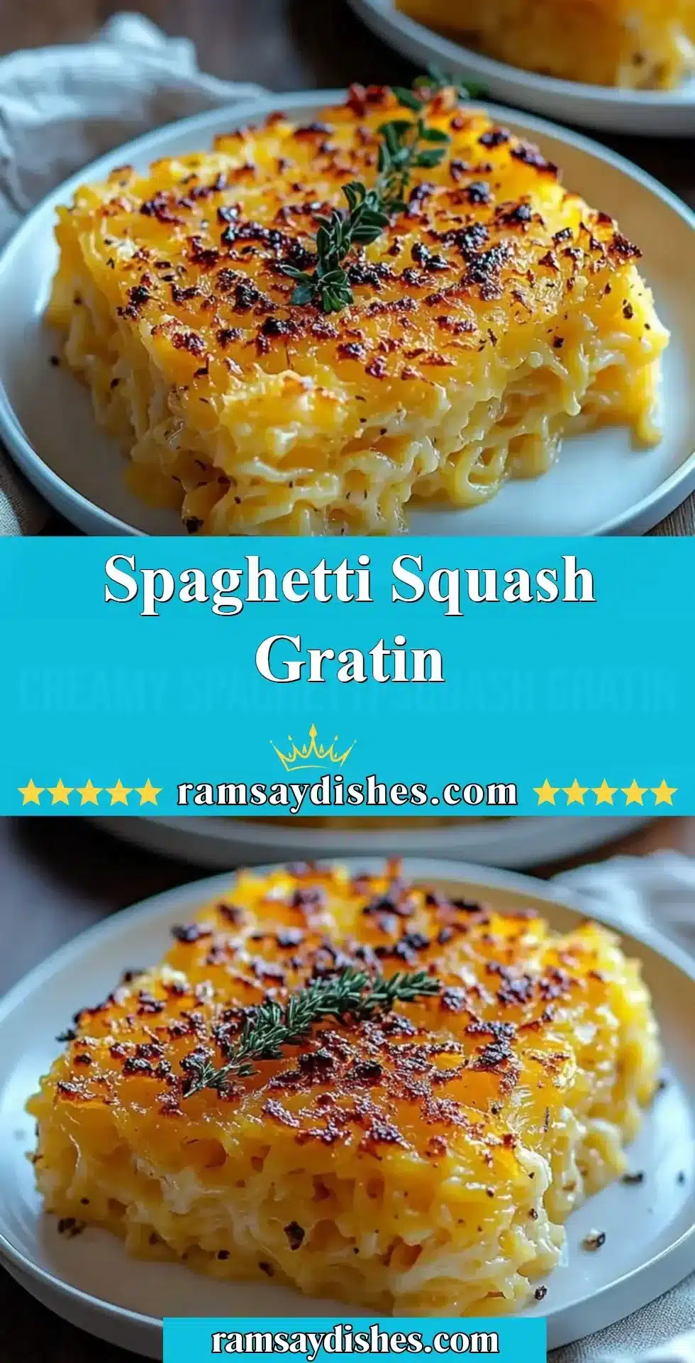 Spaghetti Squash Gratin 2 Baked Spaghetti Squash Gratin topped with cheese and herbs