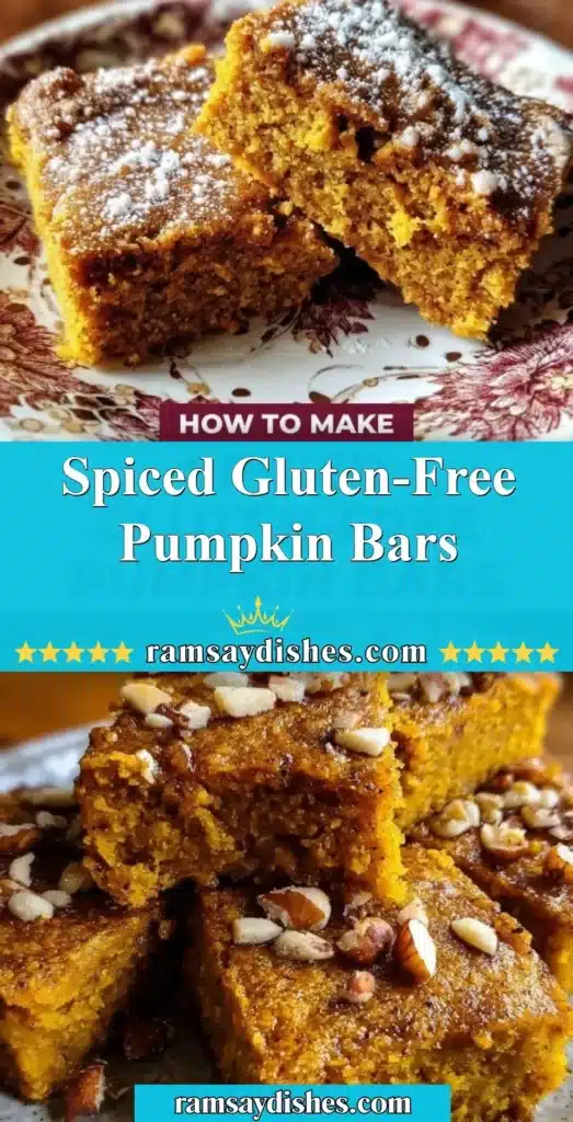 Delicious spiced gluten-free pumpkin bars topped with cream cheese frosting.