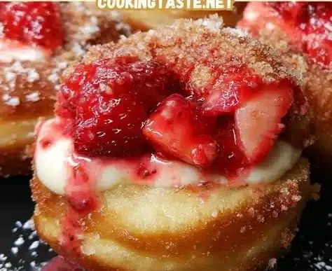 Strawberry cheesecake stuffed donuts with a sweet filling