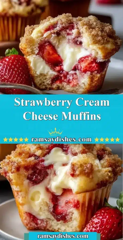 Delicious homemade strawberry cream cheese muffins on a plate