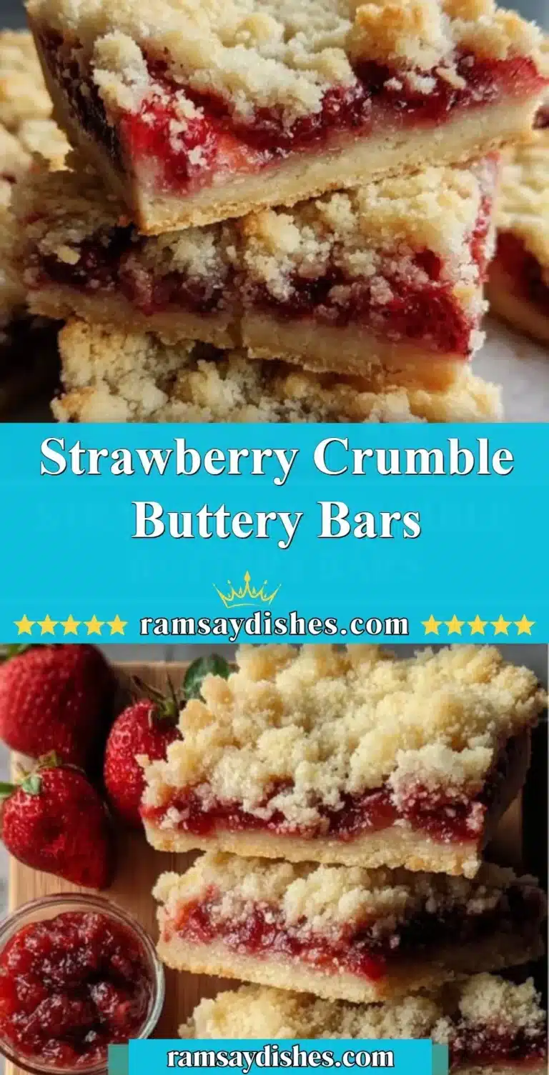 Strawberry Crumble Buttery Bars 5 Strawberry crumble buttery bars on a plate, garnished with fresh strawberries