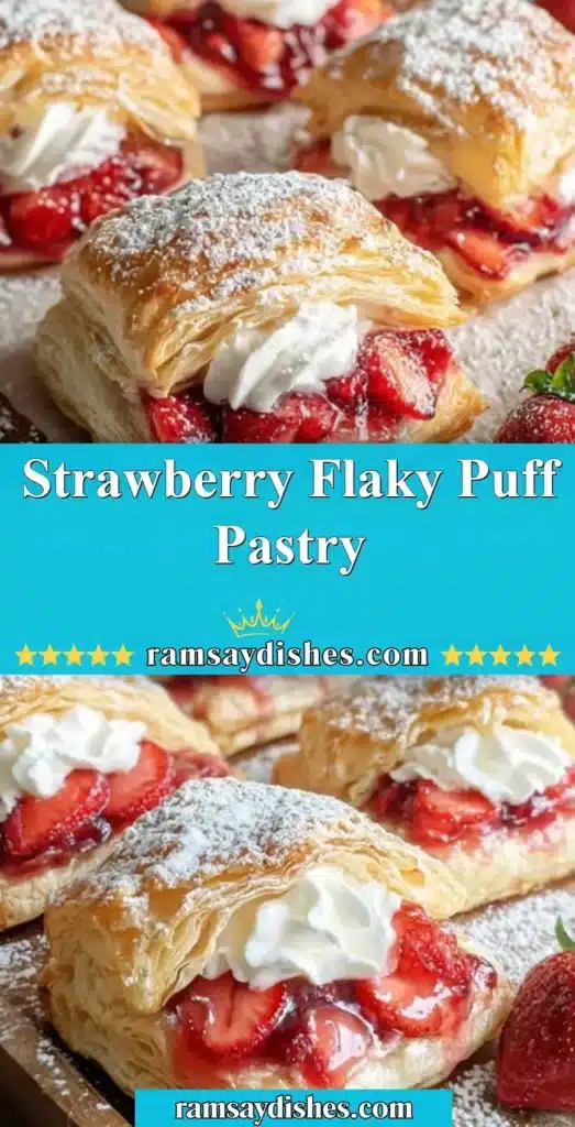 Delicious strawberry flaky puff pastry topped with fresh strawberries