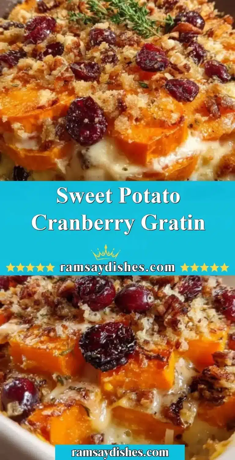 Delicious Sweet Potato Cranberry Gratin baked to golden perfection