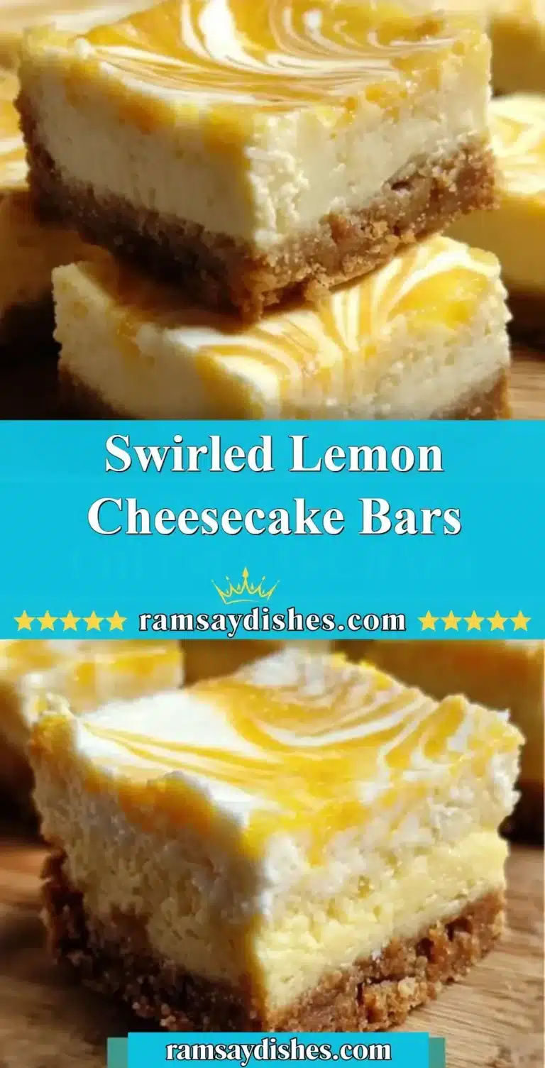 Swirled lemon cheesecake bars topped with lemon zest on a white plate.