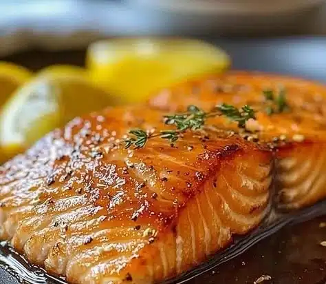 Traeger Smoked Salmon 2 Plate of Traeger smoked salmon garnished with herbs