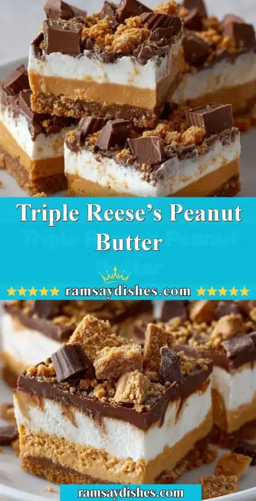 Triple Reese’s Peanut Butter dessert with layers of chocolate and creamy peanut butter