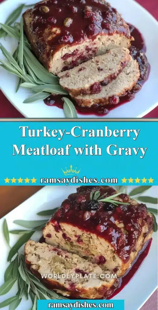 Turkey-Cranberry Meatloaf with Gravy served on a plate